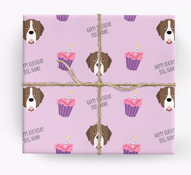 Personalised 'Happy Birthday' Cupcake Wrapping Paper with {breedFullName} Icons